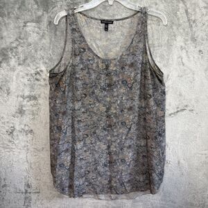 Eileen Fisher sleeveless top tunic 100% silk Med gray blue beige